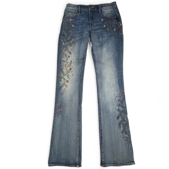 DRIFTWOOD Bootcut Blue Jeans with Colorful Floral Embroidery Size 26 - Picture 4 of 9